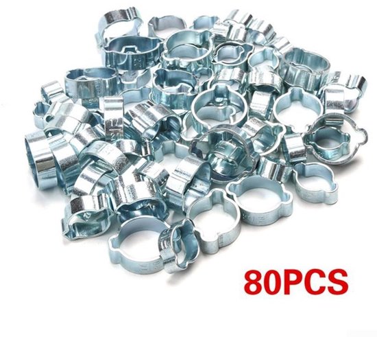 Dailygoods- Slangklem 80 Stuks RVS - Slangklemmen Assortiment - DoubleEar Klem - Corrosiebestendig - 360° Afdichting - Duurzaam en Hoogwaardige Materialen - Buisklem