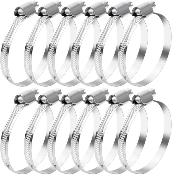 Dailygoods- Slangklemmen 12 stuks - Roestvrij Staal - Verstelbaar - Diameter 50-70 mm - Hoogwaardige Klemmen - Geschikt voor Water/Lucht/Brandstof - Slangklem