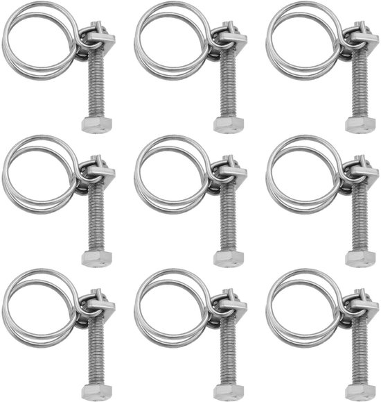 Dailygoods- Slangklemmen 20 Stuks - Verstelbaar 18-22 mm - Dubbele Draad - RVS - Sanitair - Duurzaam Materiaal - Slangklem