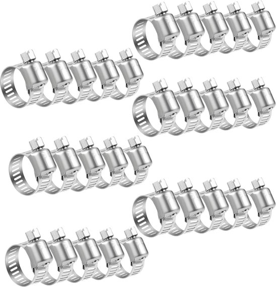 Dailygoods- Slangklemmen 30 stuks - Verstelbare RVS Slangklemmen - Geschikt voor Slangen 16-25 mm - Hoge Druksterkte - Voor Huis en Tuin - Slangklem