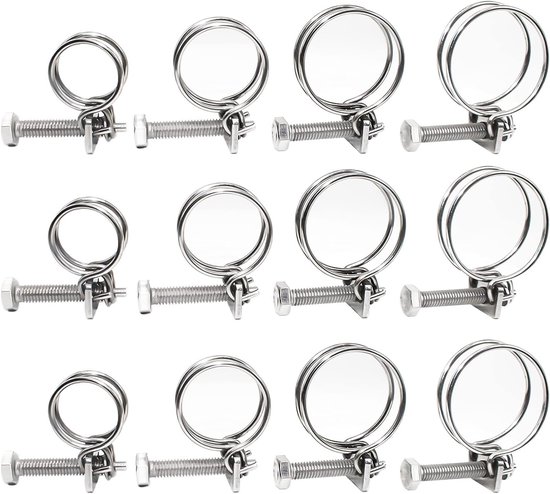 Dailygoods- Slangklemmen Dubbeldraad 12 Stuks - Roestvrij Staal 304
