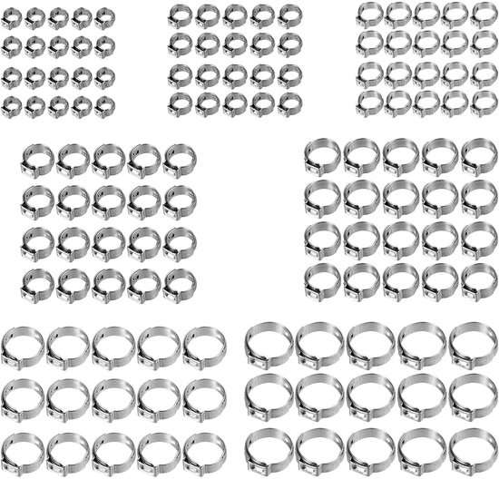 Dailygoods - Slangklemmen Set van 130 Stuks - Roestvrijstalen Klemmen 6-21 mm