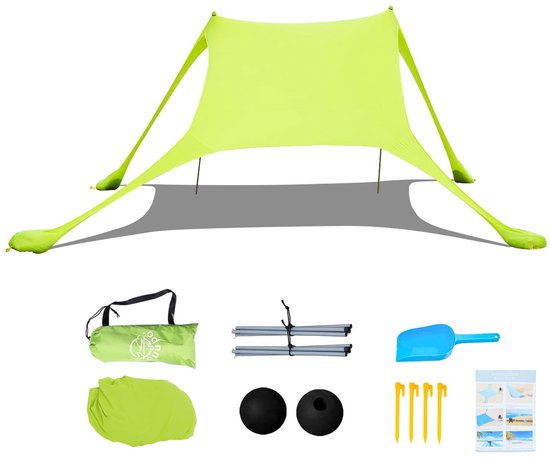 Dailygoods- Strandtent 2 x 2,1 m - Pop-up met UV-bescherming SPF 50 - Draagbare zonwering - Anti-wind - Verstelbare luifel - Inclusief stabiliteitsstangen en zandzakken - Zonluifel