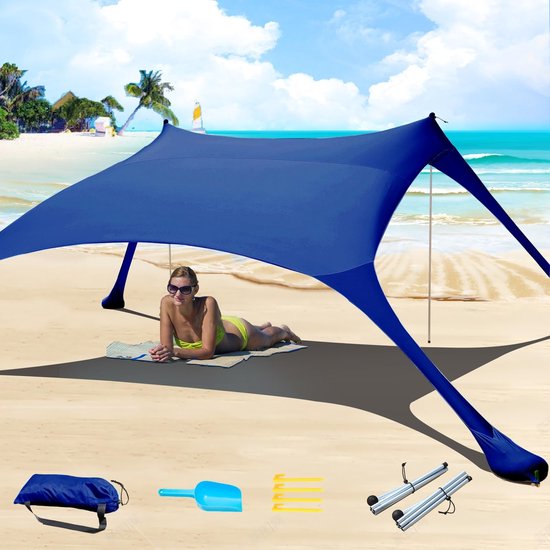 Dailygoods- Strandtent Pop-Up 2x2,1 m - UPF 50+ Zonnebescherming - Waterdicht - Anti-wind - Verstelbare Luifel - Stabiliteitsstaven - Zonnescherm