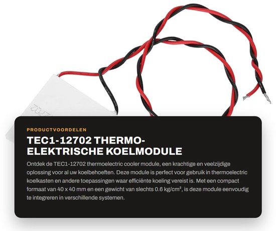 Dailygoods - TEC1-12702 Thermo-elektrische Koelmodule 40x40MM 12-15V voor Koelkast