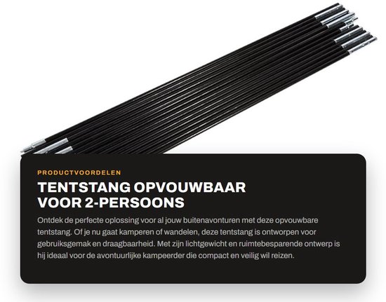 Dailygoods- Tentstang Opvouwbaar - Aluminium - Meerdelig - Scheerlijnen - Draagbaar - Geschikt voor 2-Persoons Campingtent - Tentstok