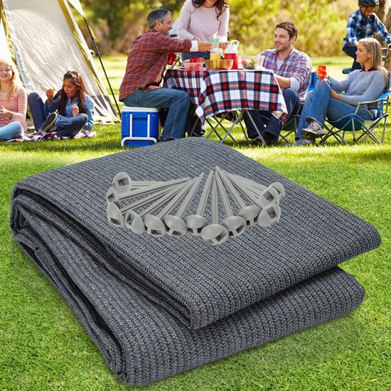 Dailygoods- Tenttapijt 100% HDPE - Multifunctioneel Buitenkleed - Campingtapijt met 13 Haringen - Wasbaar - Waterdoorlatend - Draagtas inbegrepen - Campingkleed