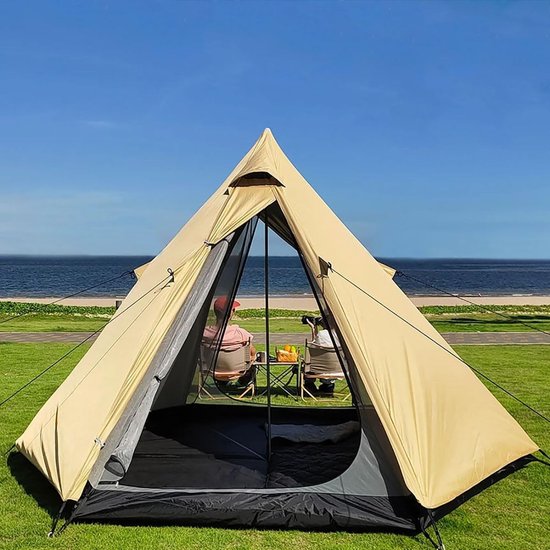 Dailygoods- Tipi Tent 4 Personen - Piramidetent - Waterdicht 3000 mm - UV-bestendig - Ademend - Duurzaam Materiaal - Kampeertent
