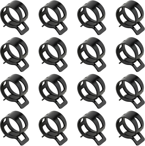Dailygoods- Veerslangklemmen 21 mm - Verstelbare Slangklemmen - Veerklemmen - Set van 16 - Geschikt voor Brandstofslangen - Zwart - Slangklem