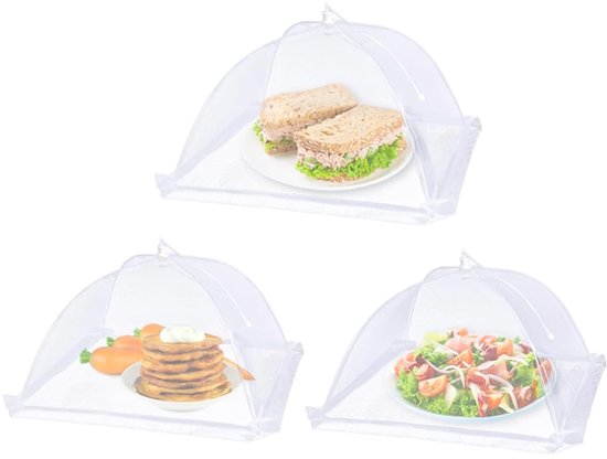 Dailygoods- Voedselhoezen 3 Stuks - Opvouwbare Paraplu - Voedselbeschermer - Gaasnet - Bescherming Tegen Insecten - 32 x 32 cm - Voedeltent