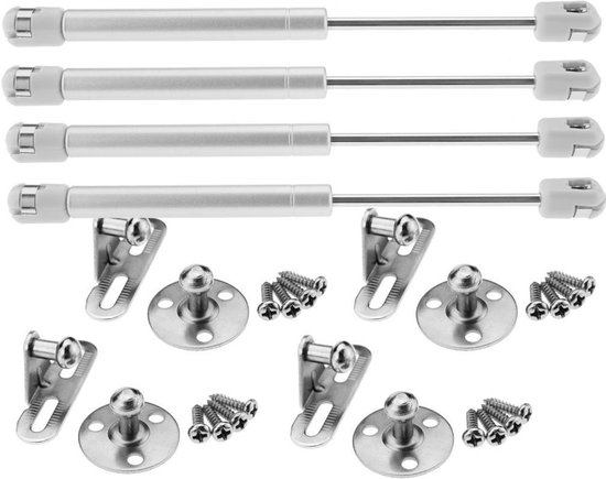 Dailygoody - Gas Strut Lid Stay Support - Ideaal voor Keukenkastdeuren - Zilveren Afwerking - 150N Ondersteuning - Geschikt voor Speelgoeddozen - 4 Stuks