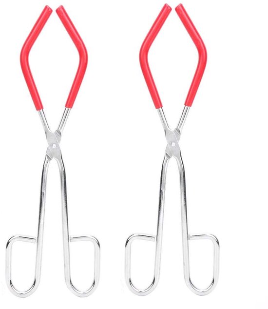 Dailygoody - Laboratorium Beker Klem Tang - Set van 2 Stalen Beker Clips - Ideaal voor Chemische Experimenten - Rood - Professioneel Lesinstrumen