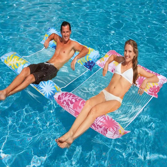Dailygoody - Luchtmatras - Waterhangmat - Ultiem Waterplezier - Geel en Blauw - Zwembadlounge - Geschikt voor Volwassenen en Kinderen - 2 Stuks