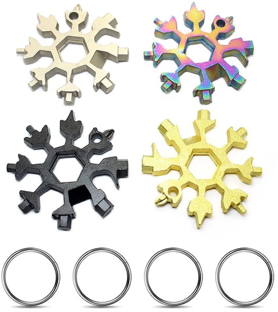 Dailygoody - Snowflake Multifunctionele Tool - 18 in 1 - Compact en veelzijdig - Multi - Ideaal voor camping en avontuur - Sleutelgereedschap - M
