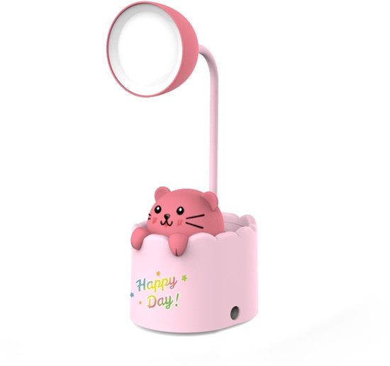 Dailyiled - kinder nachtlamp - cartoon - 2 standen - puntenslijper - kat - roze van Dailyiled