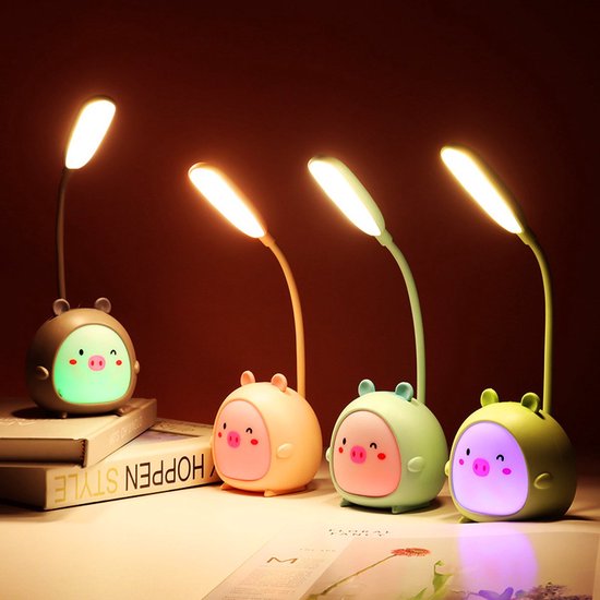 Dailyiled - kinder nachtlamp - cartoon - 3 standen - draaibaar - varken - roze van Dailyiled