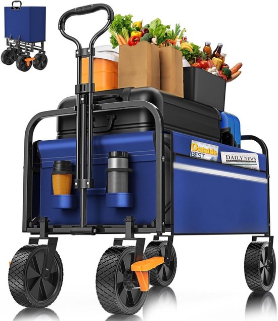 DailySupplies® Bolderkar Opvouwbaar Luchtbanden - Strandwagen - Bolderwagen - Blauw van DailySupplies®