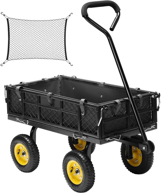 DailySupplies® Bolderkar Opvouwbaar Luchtbanden - Strandwagen - Bolderwagen - Zwart en Geel van Merkloos