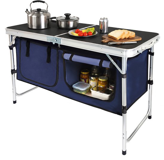 DAITORE - Campingkast Opvouwbaar - Campingkeuken - 120x45x70 cm - Aluminium Frame - met opbergvak en draagtas - hoogte verstelbare - campingtafel - voor outdoor picknicks barbecue