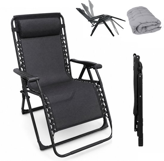DAITORE - Opvouwbare Ligstoelen - Tuinstoelen - Verstelbaar - tot 150kg - Ademende Teslin-stof - met Kussen en hoofdkussen - Relaxstoelen - voor balkon, tuin, thuisgebruik en camping