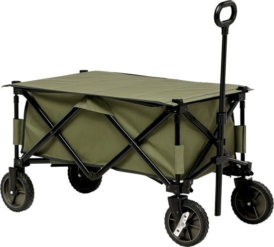 Daity 1 stuk - Opvouwbare tuinkar op 4 wielen met uitneembare binnenvoering, telescopische handgreep, verstelbare kantelhoek en 5 opbergvakken.