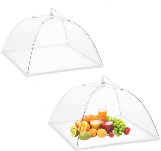 Daity 2 Stuks Vliegenkap - Opvouwbare Voedselhoes - Outdoor Mesh Food Covers - 12 Inch Fijn Vliegennet voor Fruit - voor Buiten Picknick、Feest - Wit