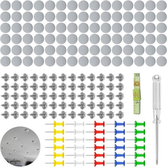 Dakhemel Reparatie Set - Hemelbekleding Reparatie - Auto Interieur Herstellen - 100 Delige Kit - 2 cm Diameter - Grijs