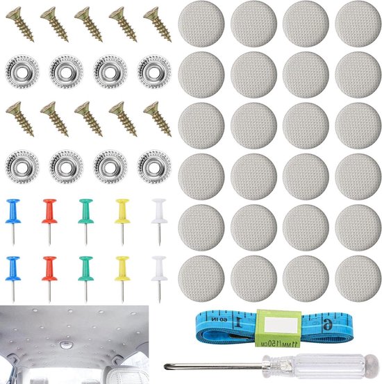 Dakhemel reparatieset - Auto hemel knoppen - Auto interieur repareren - Universeel toepasbaar - 60 stuks - Grijs
