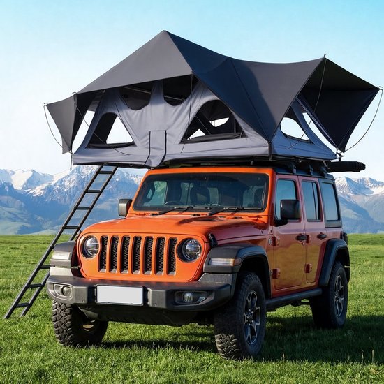 Daktent - Hardshell hardtop opvouwbaar aluminium - 2-3 Personen - Driekleurige LED-verlichting - Dik Matras - Waterdicht en Winddicht - Geschikt voor SUV, pick-up en 4x4