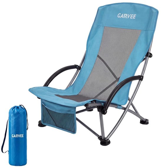 Damenzo - Strandstoel - Strandstoel opvouwbaar - Inclusief bekerhouder en opbergvak - 71,6 × 59,7 × 82 cm - Draagvermogen tot 136 kg -Blauw
