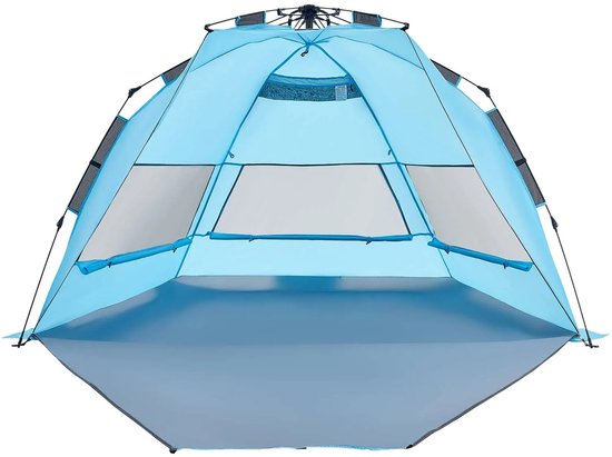Damenzo - Tent - Strandtent - Kamperen - Camping - Strand - Vakantie - 250 x 130 x 145 cm - 4 Personen - Blauw - Canvas