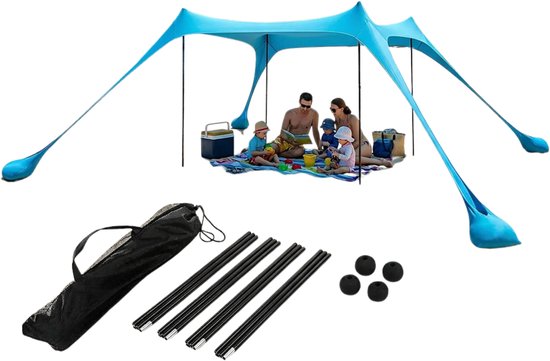 Damenzo - Tent - Strandtent - Zonnescherm - Schaduwdoek - Strandluifel - Zonwering - UPF 50+ - Outdoor - Strand - 2x2m - Blauw
