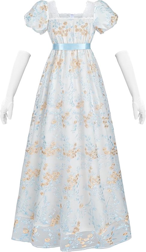 Dames Empire Taille Jurk Regency Baljurk Jurken voor Vrouwen Cottagecore Renaissance Kostuum met Handschoenen
