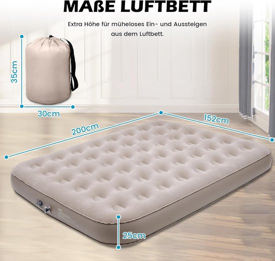 DAMETAY 2 persoons luchtbed met ingebouwde pomp - op accu - USB oplaadpoort - 198 x 152 x 25 cm van Merkloos