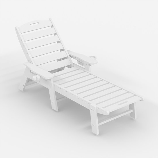 Danky Opklapbare Ligstoel - 5-standen Verstelbare Buitenligstoel - Inklapbare Zonneligstoel voor Tuin, Zwembad, Strand & Camping - Wit - zonder Wieltjes