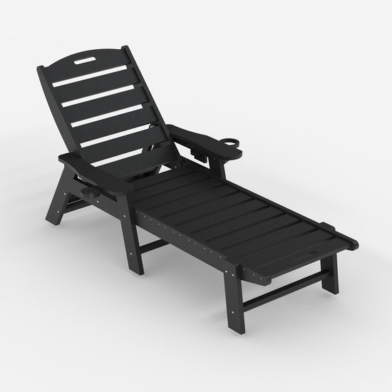 Danky Opklapbare Ligstoel - 5-standen Verstelbare Buitenligstoel - Inklapbare Zonneligstoel voor Tuin, Zwembad, Strand & Camping - Zwart - zonder Wieltjes