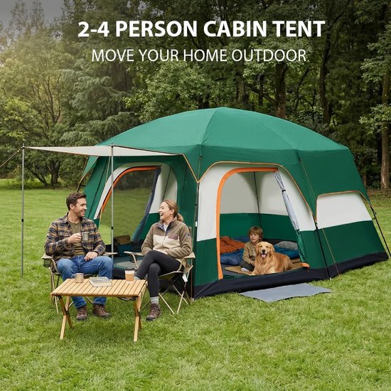 DayeLabel - Kampeertent - Camping - Familie Tunnelcampingtent voor 2 tot 4 Personen - 2 Slaapcabines - Waterdicht- Opvouwbaar