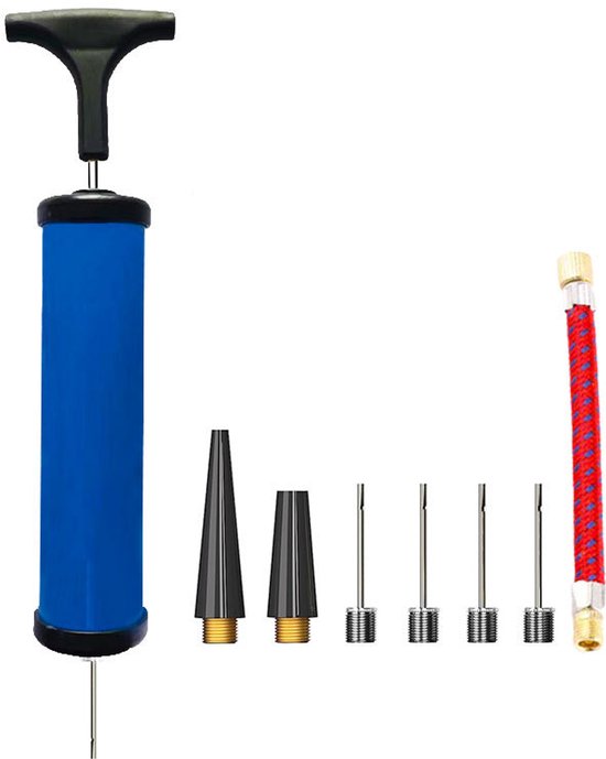 De ballenpomp wordt geleverd met 4 balpompnaalden- 2 mondstukken en 1 slang- geschikt voor voetballen- rugbyballen- volleybalballen- basketballen- handballen- ballonnen- zwemringen en andere opblaasbare ballen - blauw van Aribari