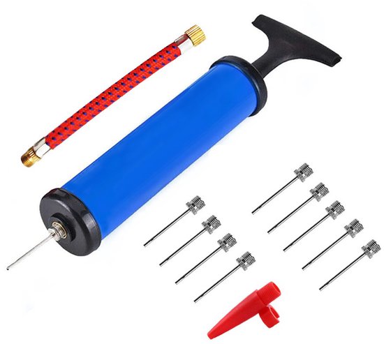 De ballenpomp wordt geleverd met 9 ballenpompnaalden- 1 mondstuk en 1 slang - geschikt voor voetballen- rugbyballen- volleybalballen- basketbalballen- handballen- ballonnen- zwemringen en andere opblaasbare ballen - blauw van Intex