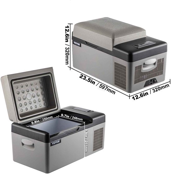 De Warenloods - Mini koelkast - Koelbox 20 liter - Draagbare Compressor Koeler - IJsbox voor camping - Autokoelkast - Efficiënte koeling voor onderweg - 12/24V DC 110-240V - 59.8x32x32cm van Merkloos