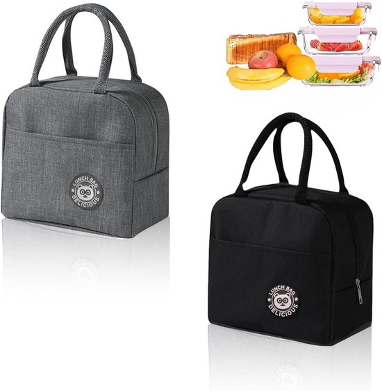 DEANKEJI Portable Lunch Box, 2 Pack Insulated Lunch Bag, Foldable Lunch Bag with Heat Insulating Film for Office, School, Camping, Travel van Merkloos