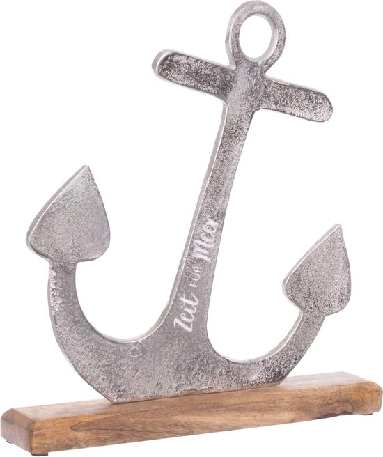 Decoratieve Anker Belettering - Tijd voor Zee - 31 x 31 cm op Mangohout Sokkel van deco