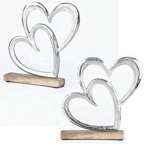 Decoratieve hartvormige staanders set van 2 - 20 cm groot voor tafeldecoratie en vensterbankdecoratie van deco