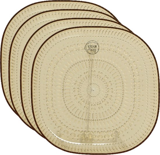 Decoris ontbijtbord - 4x - geel - 20,5 cm - kunststof - camping bord/servies