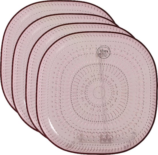 Decoris ontbijtbord - 4x - roze - 20,5 cm - kunststof - camping bord/servies van Decoris