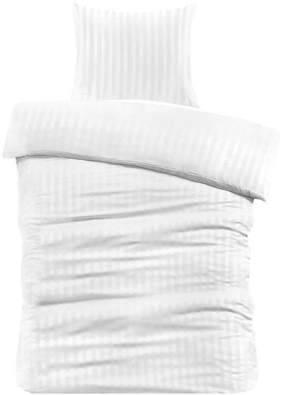 Decoware Dekbedovertrek Set - Beddengoed met kussensloop - Microvezel Dekbed Overtrek Hotelstreep Wit - Vier Seizoenen - 140 x 220 cm - Kussensloop 60 x 70 cm van Decoware