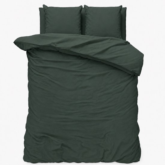 Decoware Dekbedovertrek Uni 200x220 cm - Donkergroen - Katoen - Met kussenslopen - Tweepersoons