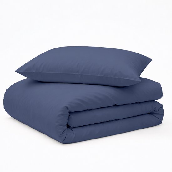 Decoware Dekbedovertrek Uni - Donkerblauw - Katoen - Inclusief kussensloop - Eenpersoons - 140x220 + 60x70 cm van Merkloos