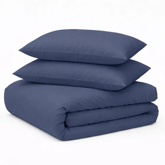 Decoware Dekbedovertrek Uni - Donkerblauw - Katoen - Inclusief kussenslopen - Tweepersoons - 200x220 + 2st. 60x70 cm van Merkloos