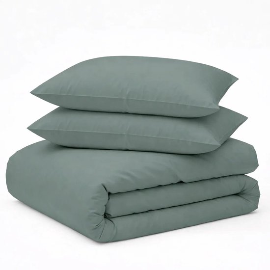Decoware Dekbedovertrek Uni - Groen - Katoen - Inclusief kussenslopen - Tweepersoons - 200x220 + 2st. 60x70 cm van Merkloos